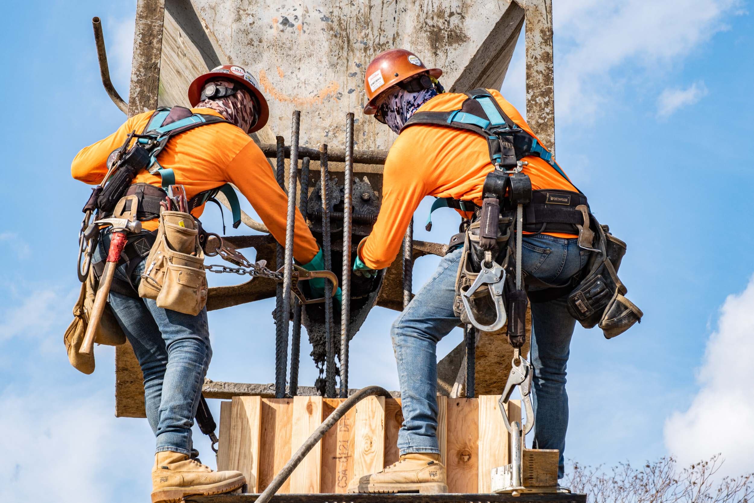Concrete forming systems being set on a commercial construction project